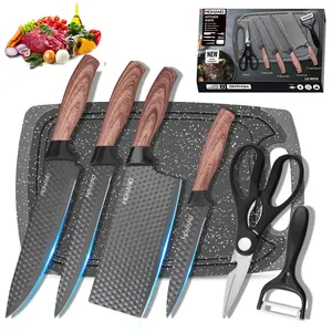 MDHAND 7Pcs Kitchen Knife Set - Professional Chef's Knife with Cutting Board, Slicing Knife, Scraper, Scissors and Cutting board - High Carbon Stainless Steel with Ultra-Sharp Blades, Best Gift#Summervibes