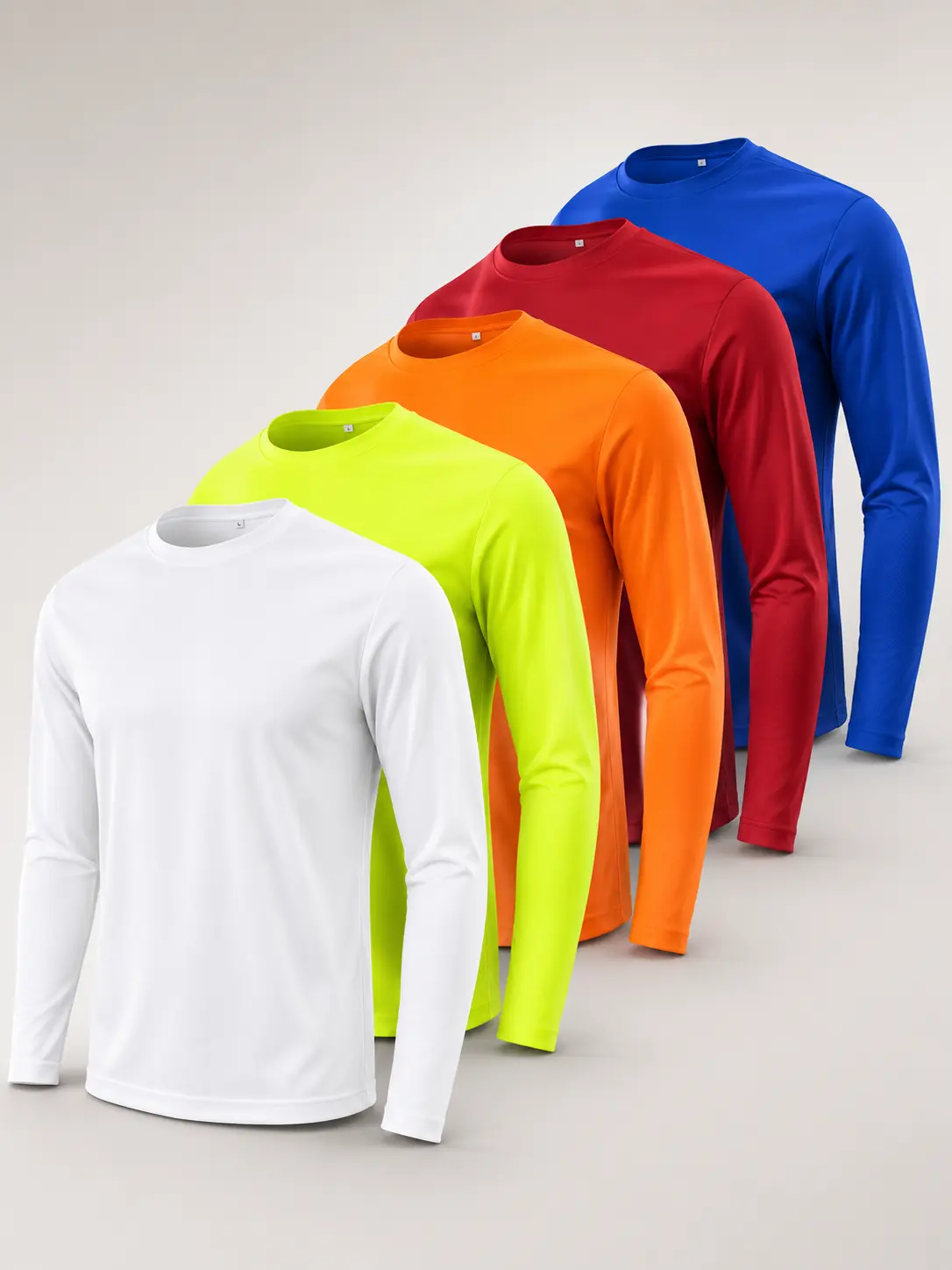 Men's Long Sleeve T-Shirt Pack, Quick Dry Polyester Crewneck Gym Tee, UPF 50+ Sun Protection Activewear for Running & Workouts
