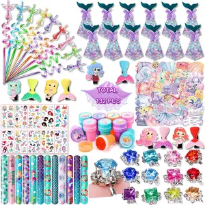 Mermaid Themed Party Favors Gifts, 132pcs/set Mermaid Birthday Party Decorations, Mermaid Supplies Toys for School Classroom Student Prizes
