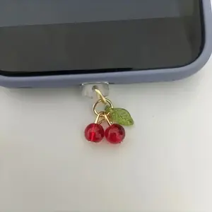 1pc phone dust plug, creative wild cherry pendant, DIY accessory, Mobile Phone Accessory, suitable for iPhone, Android, Type-C interface, Phone Charm, Phone Decoration, Cell Phone Charm