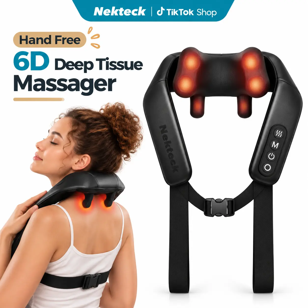 Wireless Neck Massager with Heat, Nekteck 6D Cordless Shiatsu Neck and Back Massager, for Pain Relief Deep Tissue, Ideal Gift for Men and Women Portable Shiatsu Deep Tissue Muscle Massagers