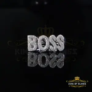 King Of Bling's Stylish "BOSS" 925 Silver White 0.50ct Micro Real Diamond Men's Band Ring SZ 8