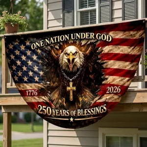 One Nation Under God 250 Years of Blessings Semi-Circular Banner | Patriotic Eagle Porch Decor | USA 250th Anniversary Outdoor Flag 1776-2026