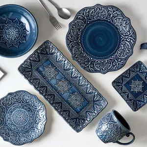 Baroque Dishware Household Bowl Nordic Style Ceramic Set Creative Personality Dishes Petal Ceramic Tableware Cutlery Porcelain