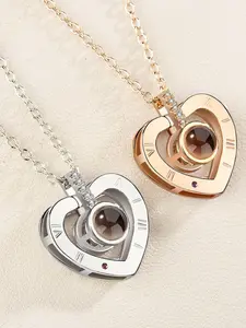Projection Necklace Set, 1 Piece Cross-Border, 100 Languages I Love You Design, Luxurious Fashion High-End Style, Jewelry Gift