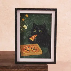 1PC Cute Cat Eating Pizza Magnetic Picture Frame Fridge Magnet, Mini Art Frame Magnets, Creative Kitchen Refrigerator Decoration, Home Gift Decor