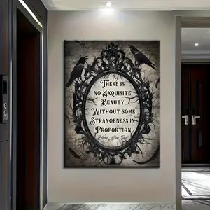 1pc Wrapped Solid Wood Frame Vintage Victorian Gothic Edward Allan Poe "The Raven" Quote Poster - Waterproof Durable Canvas Art with Hanging Hardware, Home Decor for Living Room, Bathroom, Holiday Gifts for Him or Her, Ornate Frame Design |   Intricate Fr
