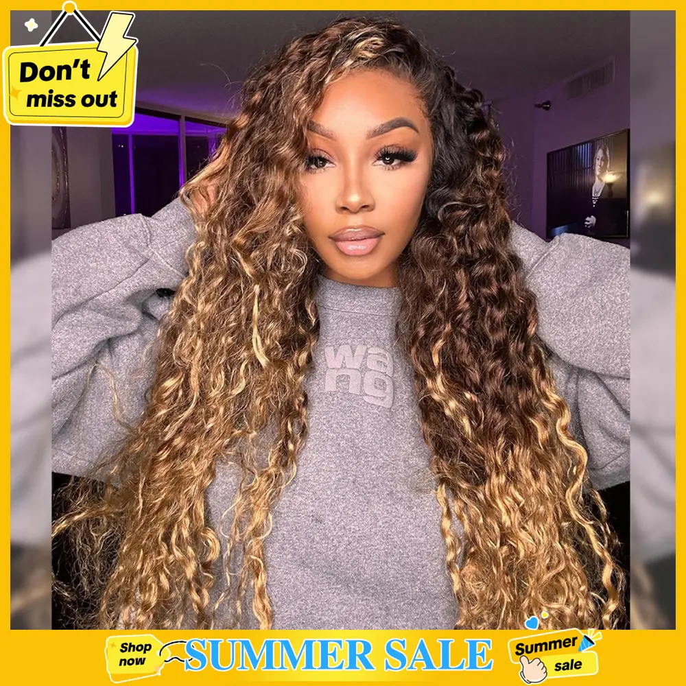STERLY 200% Density 13x6 Lace Ombre Deep Wave Frontal Human Hair Wig Smooth HD Transparent Lace Front Wig 250% Density #P4/27 Highlight Deep Wave Wig #4 Chocolate Brown Wig #tiktokshopsummersale
