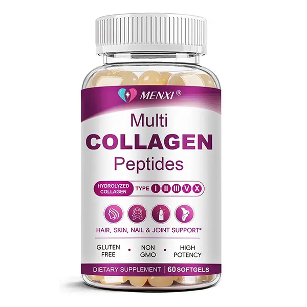 Multi Collagen Peptides Softgels for Women & Men, Type I, II, III, V & X Hydrolyzed Collagen with Biotin, Vitamin C & Hyaluronic Acid for Skin, Hair, Nails & Joint Support, Non-GMO, 30 Servings, 60 Softgels