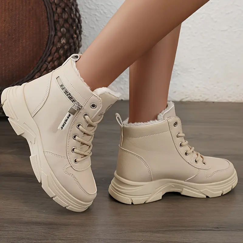 Women's Winter Snow Boots with Thick Platform Heel Lift - Height Increasing Round Toe Faux Upper & Plush PVC Sole, Warm Faux--Like - Casual to Dressy Traction Shoes for Students, Office, Parties (British Style)