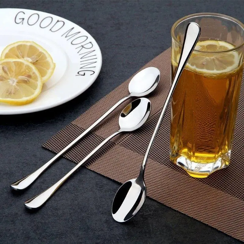 6pcs Stainless steel Long handled spoon, thickened stainless steel mixing spoon, milk tea dessert coffee spoon, seasoning spoon, Cutlery Tableware, Utensils