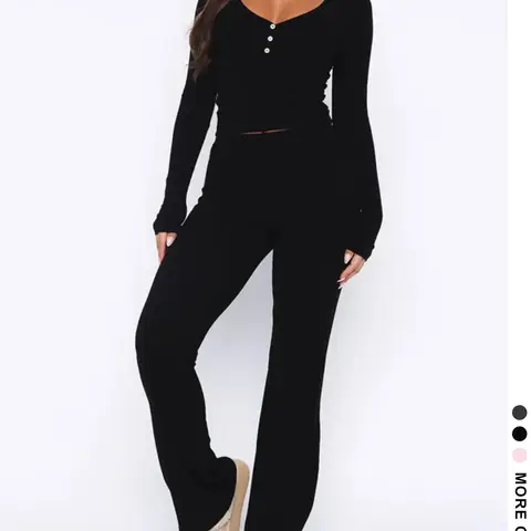 Two-piece Set Women's Lady Basic Solid Button Front Crop Tee & Drawstring Waist Flare Leg Pants, Knitted Fashion Set, Pants Set Outfit, Casual Long Sleeve V Neck Top & Bell Bottom Trousers for Spring & Fall, Women's Clothes for Daily Wear, Womenswear