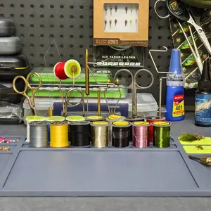 Rivfly Forge Magnetic Fly Tying Mat - Portable Fly Tying Station with 4 Magnetic Zones, Tool Slots, Built-in Ruler, 430x250mm, Slate Grey