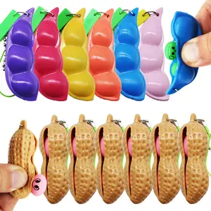 6PCS/10PCS/12PCS Stress Relief Decorative Keychain, Squeeze-A-Bean Charm for Phone & Keys, Fun Edamame Design, Perfect Gift Idea