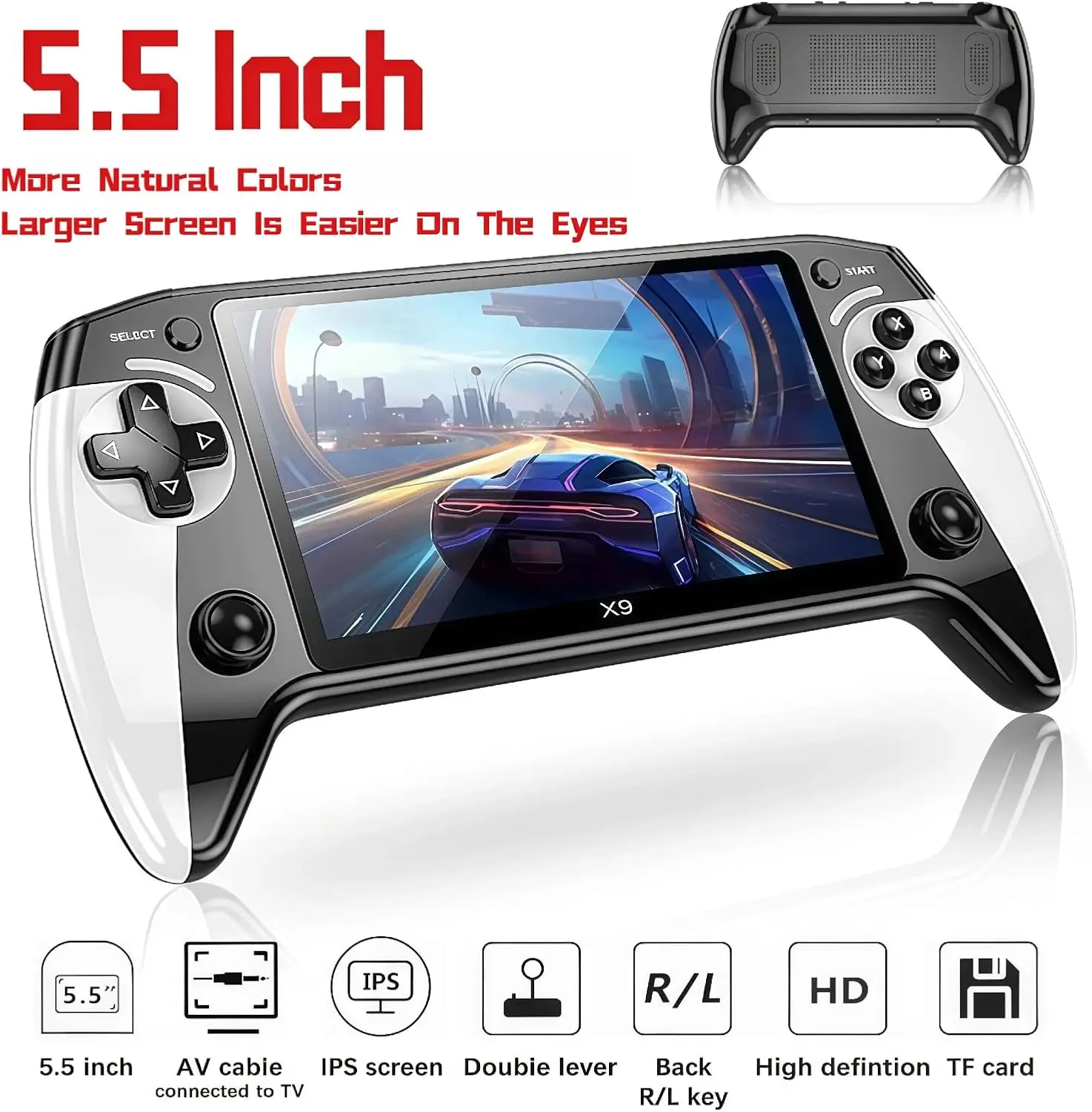 X9 Handheld Game Console, 5.5 Inch HD Screen, Retro Gaming, Home Relaxation, Friend Gatherings,Portable Retro Arcade System with Two-Player Support, TV Output, Audio and Video