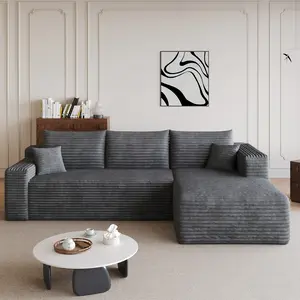 95" Cloud Sectional Couch, Boneless Sofa for Living Room, L Shape Couch, Modular Sectional Sofa with Deep Seat, Fluffy Comfy Corduroy Couch with L-Shaped Chaise, No Assembly Required (Dark Grey)