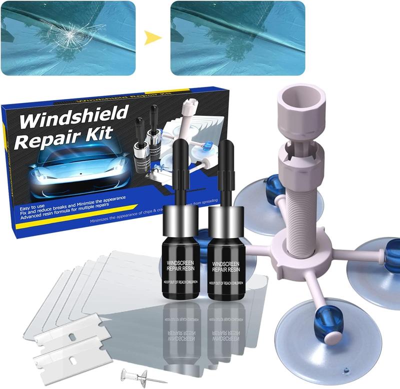 Windshield Crack Repair Kit, Car Window Cracks Gone Glass Repair Fluid, 2 Bottles Nano Glass Crack Repair Liquid Quick Windshield Repair for Chips and Cracks, Bulls-Eye and Star-Shaped Crack, black