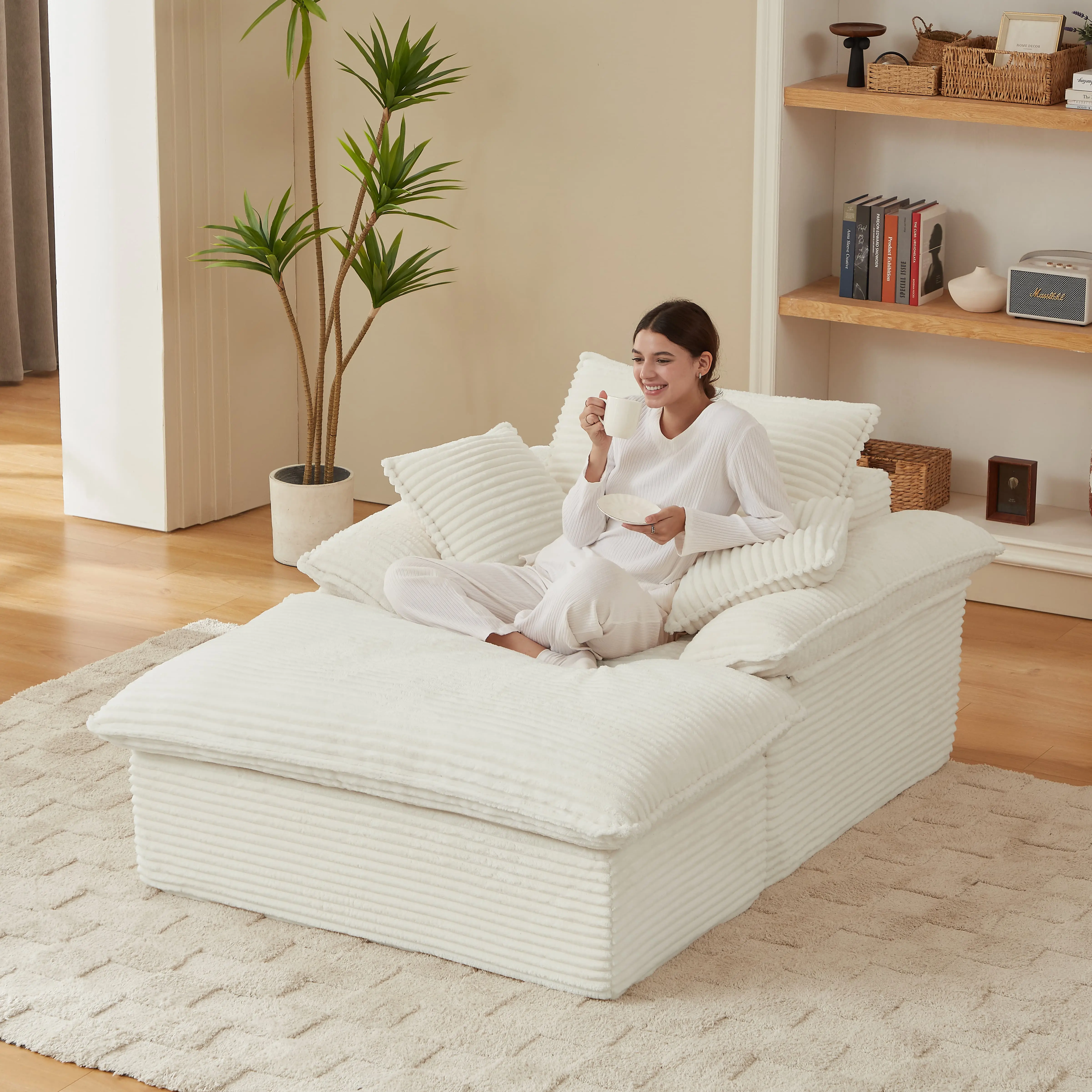 Self-Puffing Chair Footrest Throne - No Assembly Compression Furniture, Unbox & Grows in 72H, Modern Comfy Couch with Activity Seat Bags for Fluffy Sitting, Ideal for Living Room, Indoor Home Office Delivery-Powered Recliner (White)
