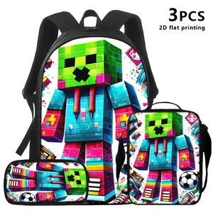 3-in-1 Foldable Character Art Backpacks Set - 3-Piece Gaming Pixel Art Design Bundle with Backpack, Shoulder Bag, Storage Pouch for Gamers, Travel & Everyday Use, 3-In-1 Foldable Backpacks