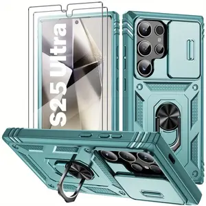 for Samsung Galaxy S26 Ultra S25 Ultra S24 Ultra S23 Ultra S22 Ultra S21 Ultra Case Military, 360° Metal Ring Kickstand & Camera Slide Cover, Multi-Layer Heavy Duty Full Body Rugged Shockproof for Hard Shell S25 S24 S23 S22 S21 S20 with 2 sheets membranes