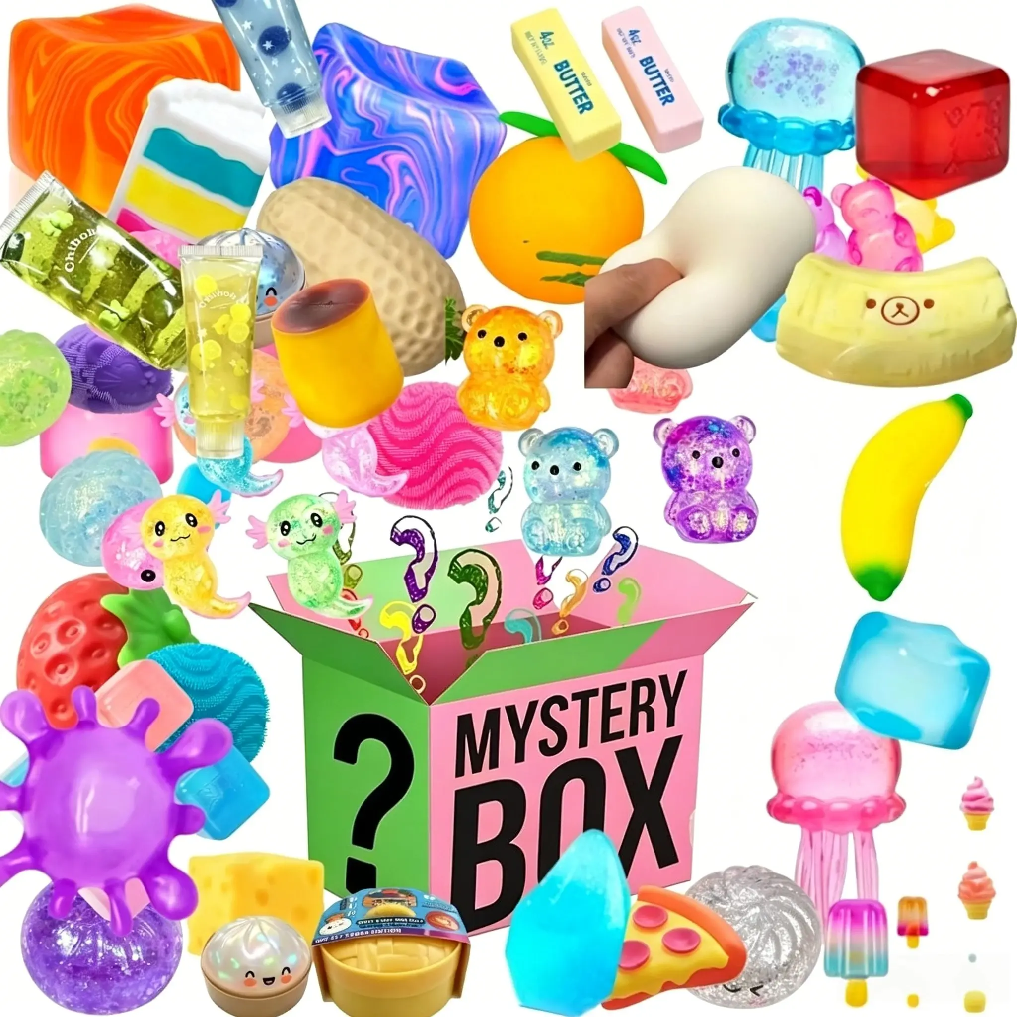 Mystery Blind Box Cube Cat Paw Mochi Squishy, Adorable Simulated Food Foot Fidget Toy, Portable Squeeze Antistress Toy