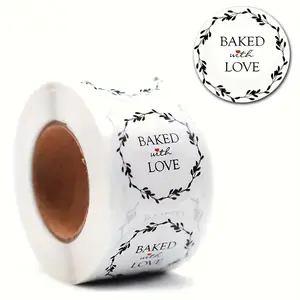 Baked with Love Lettering Pattern Self Adhesive Sticker, Round Label, DIY Sticker, 500pcs/roll Gift Wrapping Sticker, Decorative Sticker for Bread Dessert Scrapbook Hand Account