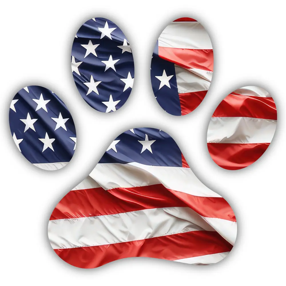 American Flag Waving Dog Paw Shape Cut To Shape Vinyl Sticker (Gift Idea) (Decal) (Nostalgic) (Pets) (Dogs)
