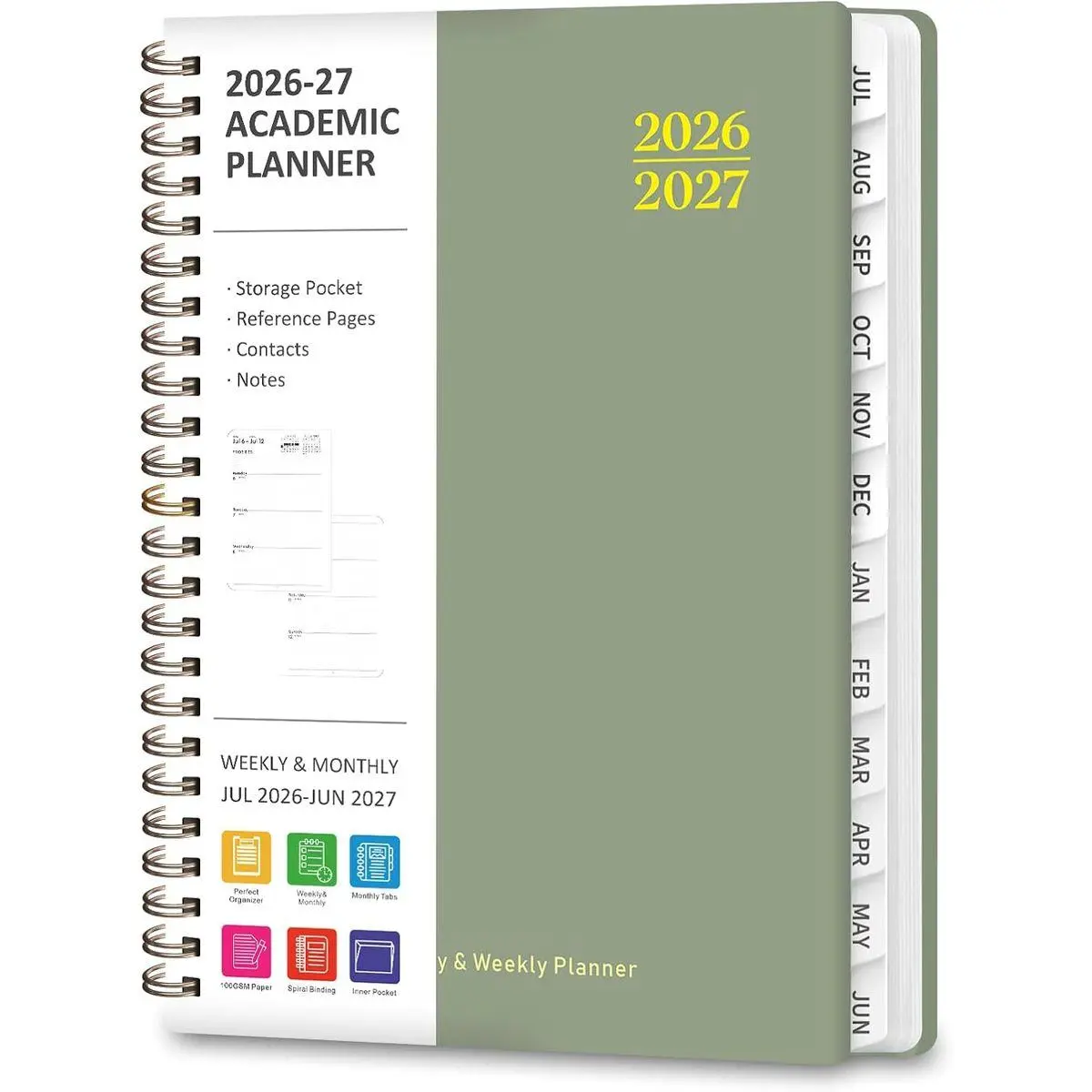 Planner 2026-2027, Weekly and Monthly Calendar Planner, JUL 2026 - JUN 2027 | Academic Year, Agenda Book, A5(6.3'' x 8.5''), Hardcover, Sprial Bound, Inner Pocket, Office and School Use