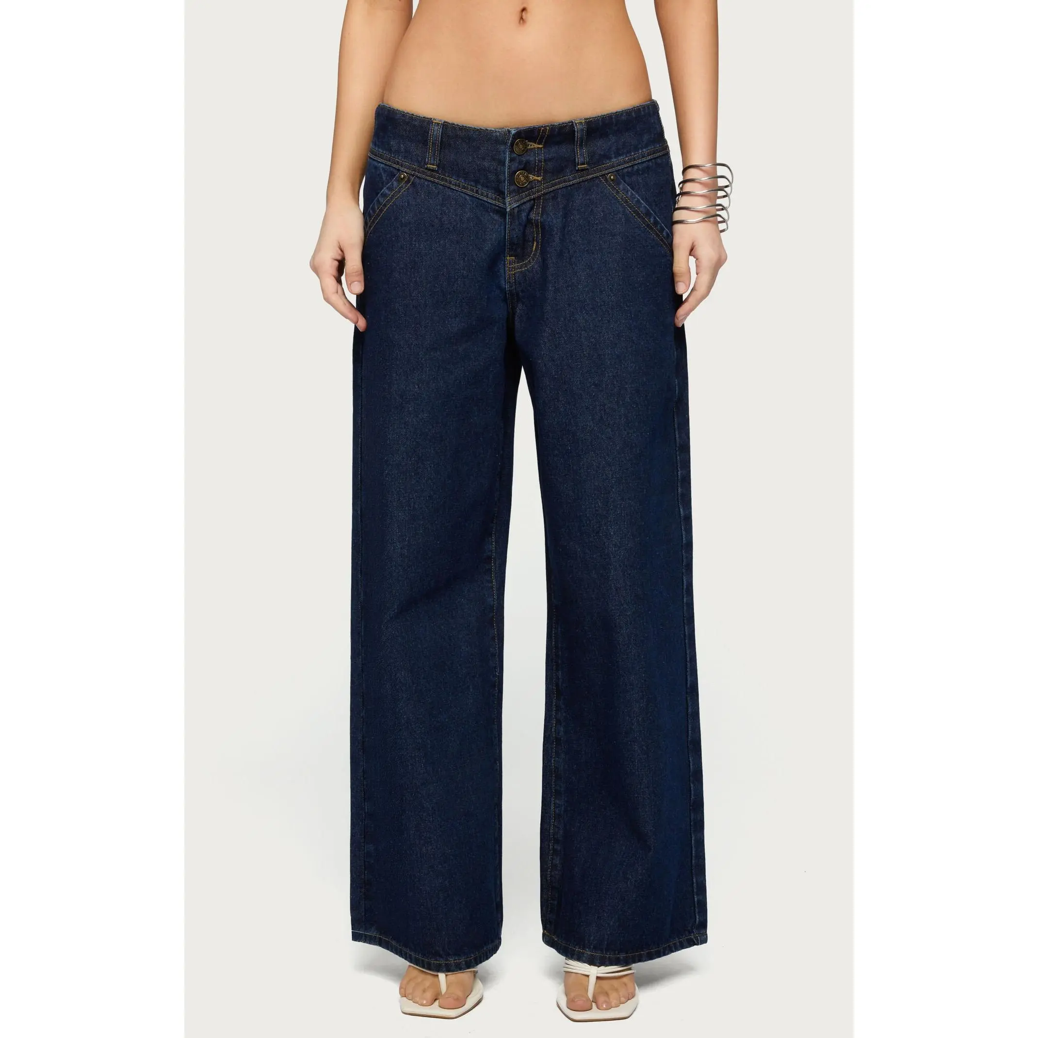 Edikted Women's Petite Meredith Low Rise Wide Leg Jeans