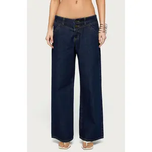 Edikted Women's Petite Meredith Low Rise Wide Leg Jeans