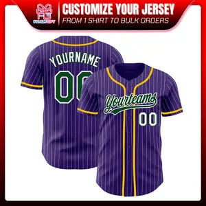 Personalized Custom Purple White Pinstripe Green Baseball Jersey, Printed Name Number Logo Softball Jersey, Back To School Shirt