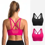 HSIA Aura Women Wirefree Lightly Padded Medium Support Cooling Mesh Sports Bra Activewear Quick Dry Breathable Racerback & Criss Cross & Double Strappy Back Workout Tank Bra Yoga Running Fitness Chic Splicing Everyday Sports Bra