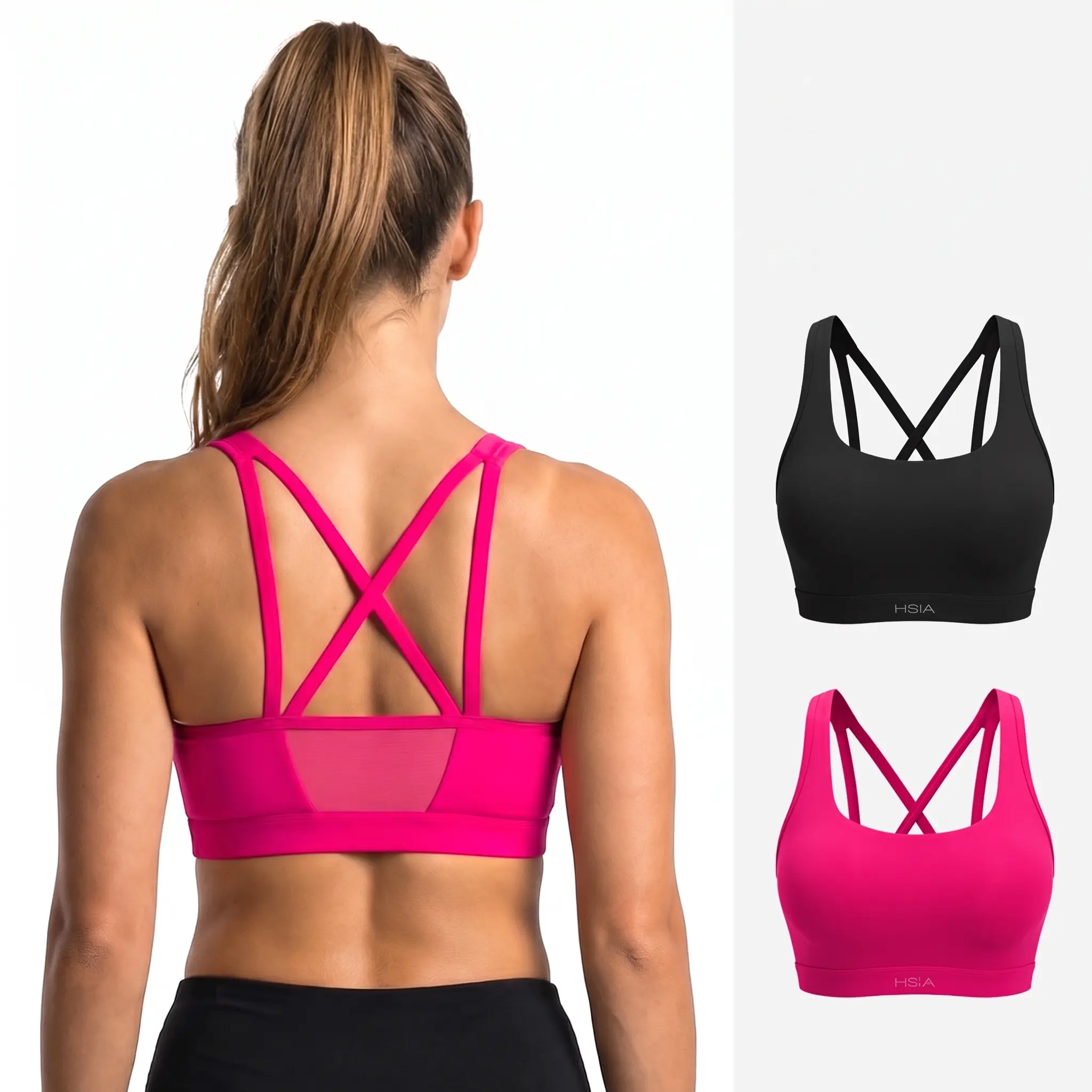HSIA Aura Women Wirefree Lightly Padded Medium Support Cooling Mesh Sports Bra Activewear Quick Dry Breathable Racerback & Criss Cross & Double Strappy Back Workout Tank Bra Yoga Running Fitness Chic Splicing Everyday Sports Bra
