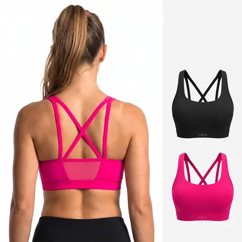 HSIA Aura Women Wirefree Lightly Padded Medium Support Cooling Mesh Sports Bra Activewear Quick Dry Breathable Racerback & Criss Cross & Double Strappy Back Workout Tank Bra Yoga Running Fitness Chic Splicing Everyday Sports Bra