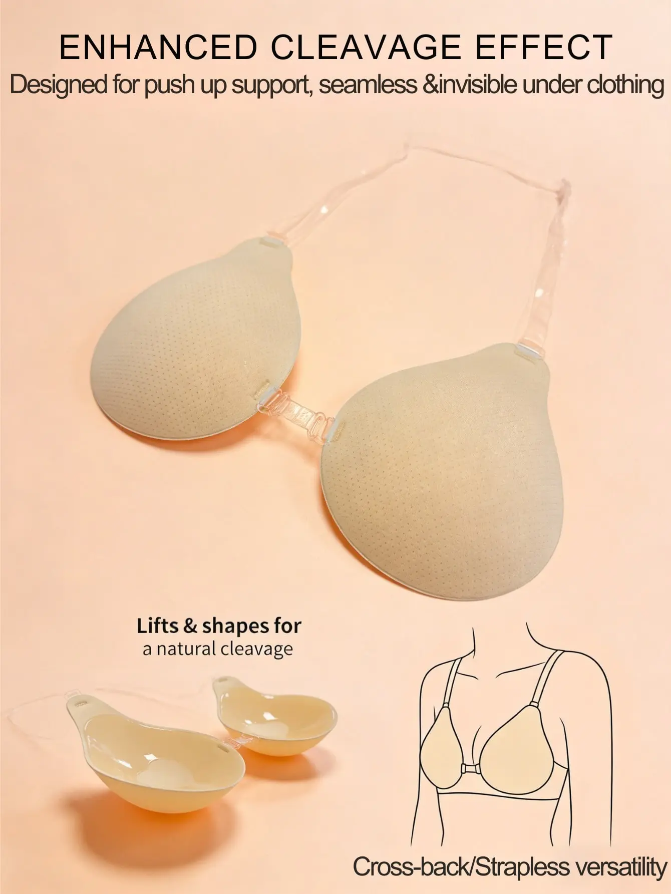 1 Pair Women's Halter Neck Invisible Lift Bra | Adhesive Push Up Bra with Transparent Strap | Backless Dress Strapless Sticky Bra