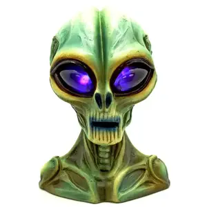 Large Alien Head with Color Changing LED Eyes - Sci-Fi Gothic Decor Statue