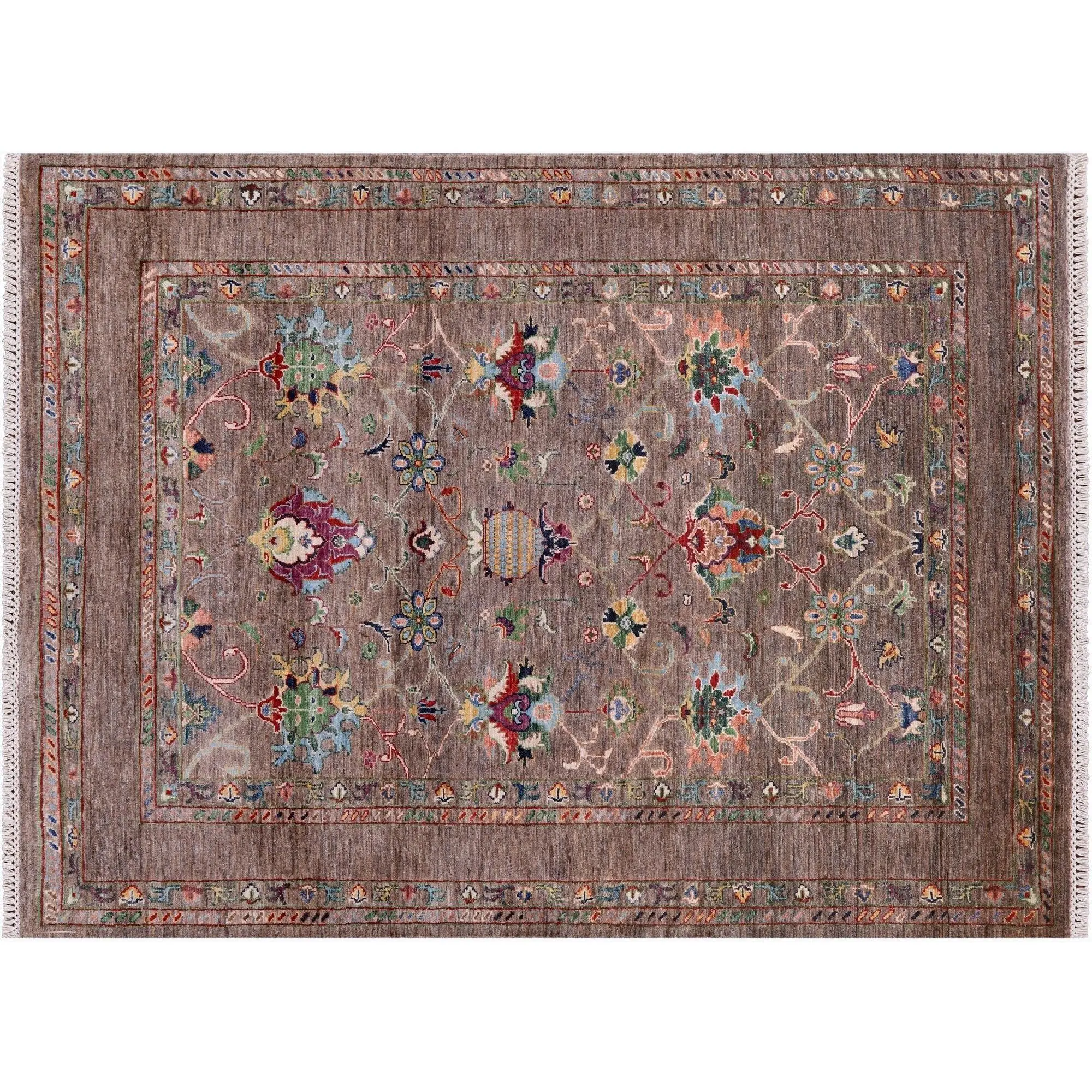5' 1" X 6' 9" Hand Knotted Persian Tabriz Wool Rug - Q10144