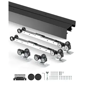 fathersdaygift VEVOR Bypass Door Hardware, 8ft Heavy Duty Bypass Sliding Door Hardware Kit, Aluminum Alloy Sliding Closet Door Hardware Set with Finger Pulls, for 2 Door System, Fit Door Thickness 1 3/8 - 1 3/4