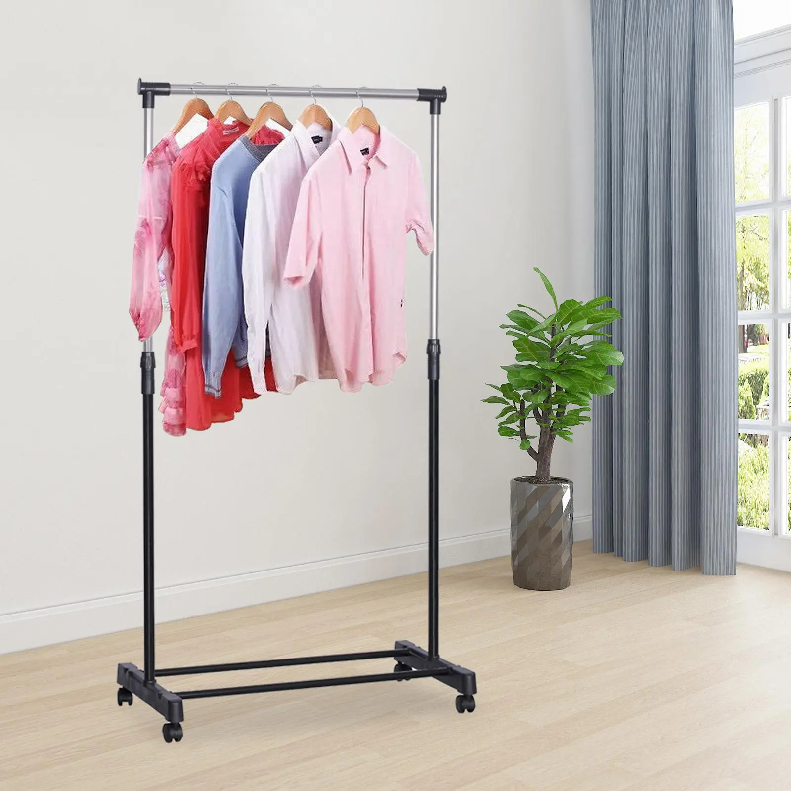 Laundry Drying Rack Clothes Storage Hanger Stand With Brake Roller Adjustable Hangable Multicolor
