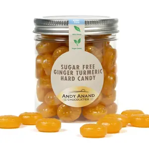 Andy Anand Sugar-Free European Ginger Turmeric Hard Candy, 50 pc, 7 oz – Vegan, Keto, Low-Calorie, Diabetic-Friendly Gourmet Gift Box