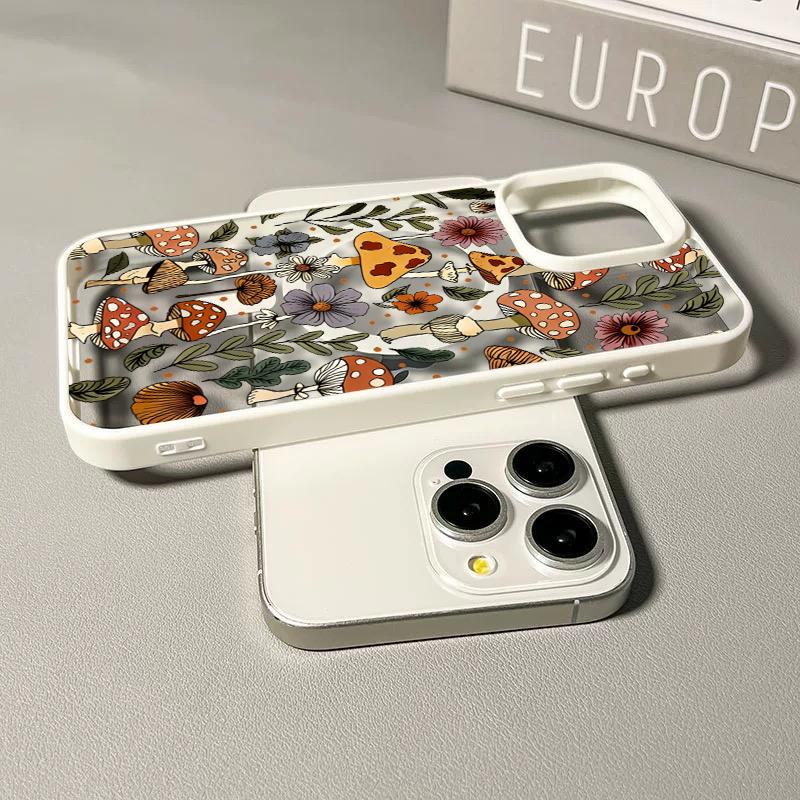 Mushroom & Wildflower Print Phone Case  Add A Touch Of Forest Charm & Playful Warmth To Your Daily Device Featuring Built-In Strong Magnet Ring Blending Smooth Macaron Texture With Secure Magsafe Compatibility For iPhone 17 16 15 14 13 12 11 X XS