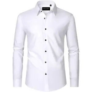 Alimens & Gentle Men's Dress Shirts Long Sleeve Wrinkle Free Stretch Business Casual Wedding Button Down Shirt