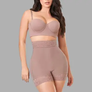 FitnFem Women's Seamless Tummy Control Waist Trainer Shapewear Shorts High Waisted Lace Butt Lifting Faja Colombiana Panties Girdle with Silicone Banding for Comfortable Everyday Wear