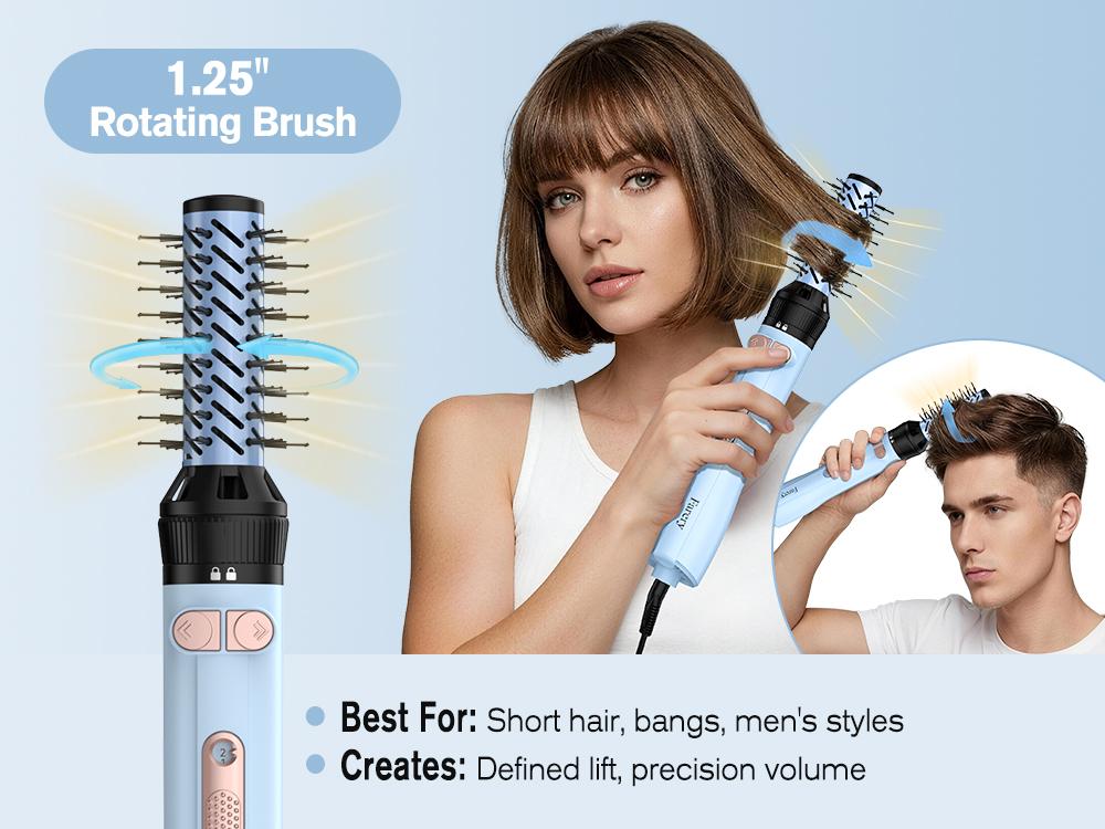 Farery Rotating Hot Air Brush Set 1000W — 4 in 1 Blow Dryer Brush Styler with Diffuser, Hold-to-Rotate Round Brush for Volume, Smooth & Curl