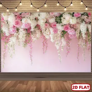 1pc Romantic Pink & Floral Vine Backdrop - Elegant Wedding, Birthday, Valentine'S Day, Party Decorations - No Electricity Needed, Easy Setup - Multiple Sizes Available - Perfect For Home, Garden, Or Event Decor - Durable Polyester Fabric