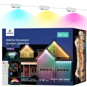 Appeck Permanent Outdoor Lights Pro, 80lm RGBCW Smart Eaves Lights, Dual Lens, Cuttable, 111 Scene Modes, IP67 Waterproof, Halloween, Christmas, Holiday Decoration, Work with Alexa, Google Assistant, App Control
