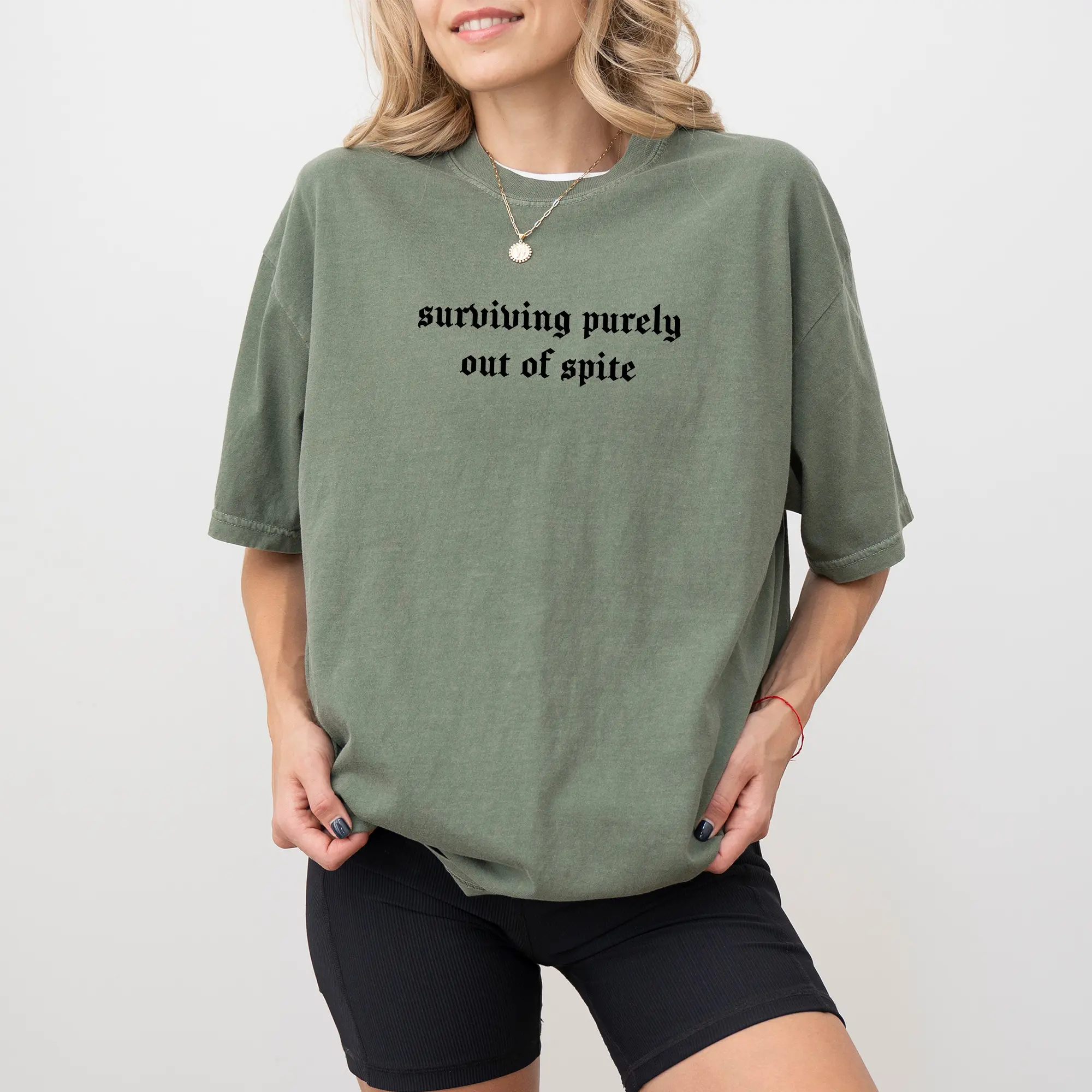 Surviving Purely Out of Spite Shirt, Sarcastic Tee, Gothic Skeleton Shirt, Funny Shirts For Women, Funny Adult Goth Graphic T-shirt, Comfy Fabric Graphic Tee, Women's Tops, Streetwear, Cotton Fabric Relaxed Fit Chic Style