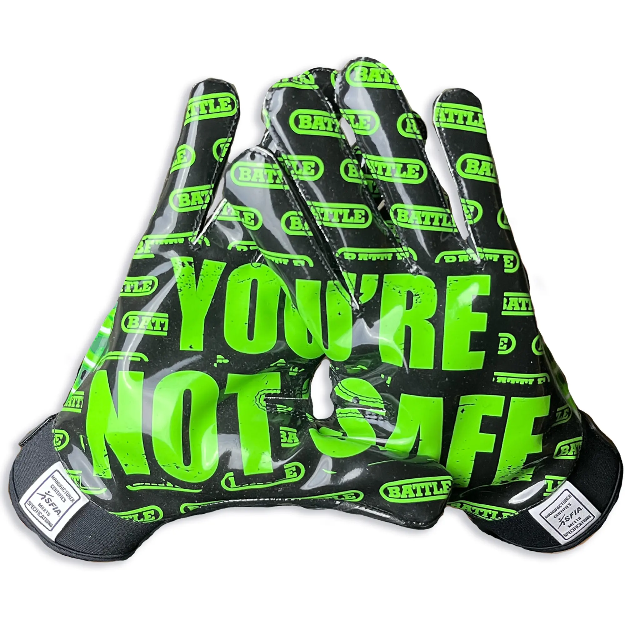 Battle Sports Nightmare You're Not Safe Football Receiver Gloves - Neon Green, Football Accessories, Limited Edition Durable Nylon Sports Gloves with Nylon Fabric, Durable Sports Gloves