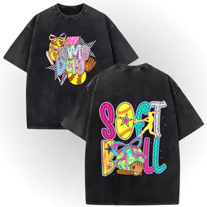 Softball Game Day T-Shirt – 100% Cotton Vintage Wash Double-Sided Print, Brushstroke Softball Bow Design. Perfect For Game Day # TikTokMadeMeBuyIt # GiftIdeas # GiftForHer # GiftForMom