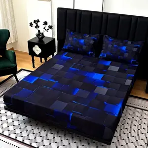 3-Piece Tech Plaid Bedding Set (1 Sheet + 2 Pillowcases), Bed Sheets Set, High-Definition Print, Full Season Polyester 100%, Digital Printing